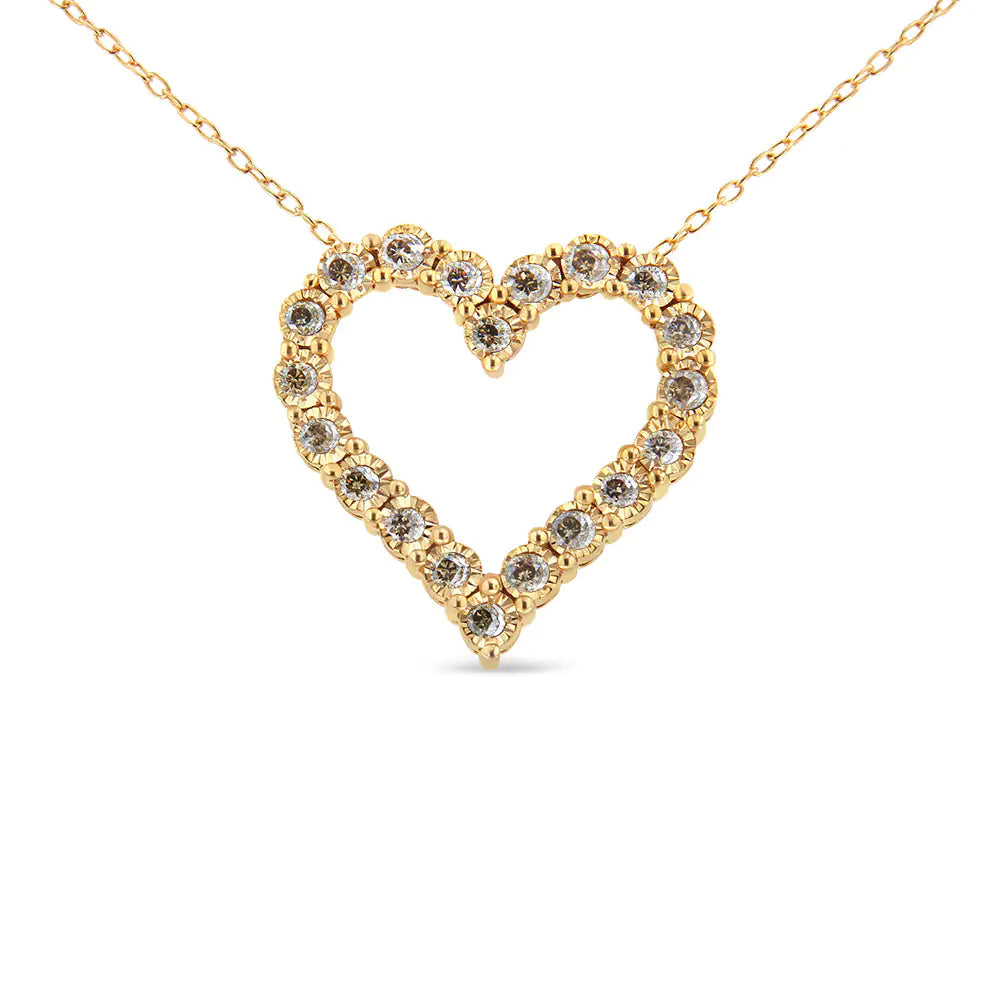 10K Yellow Gold Flashed .925 Sterling Silver 1/2 Cttw Champagne Diamond Miracle Plate Heart Pendant Necklace (K-L Color, I1-I2 Clarity) - 18"