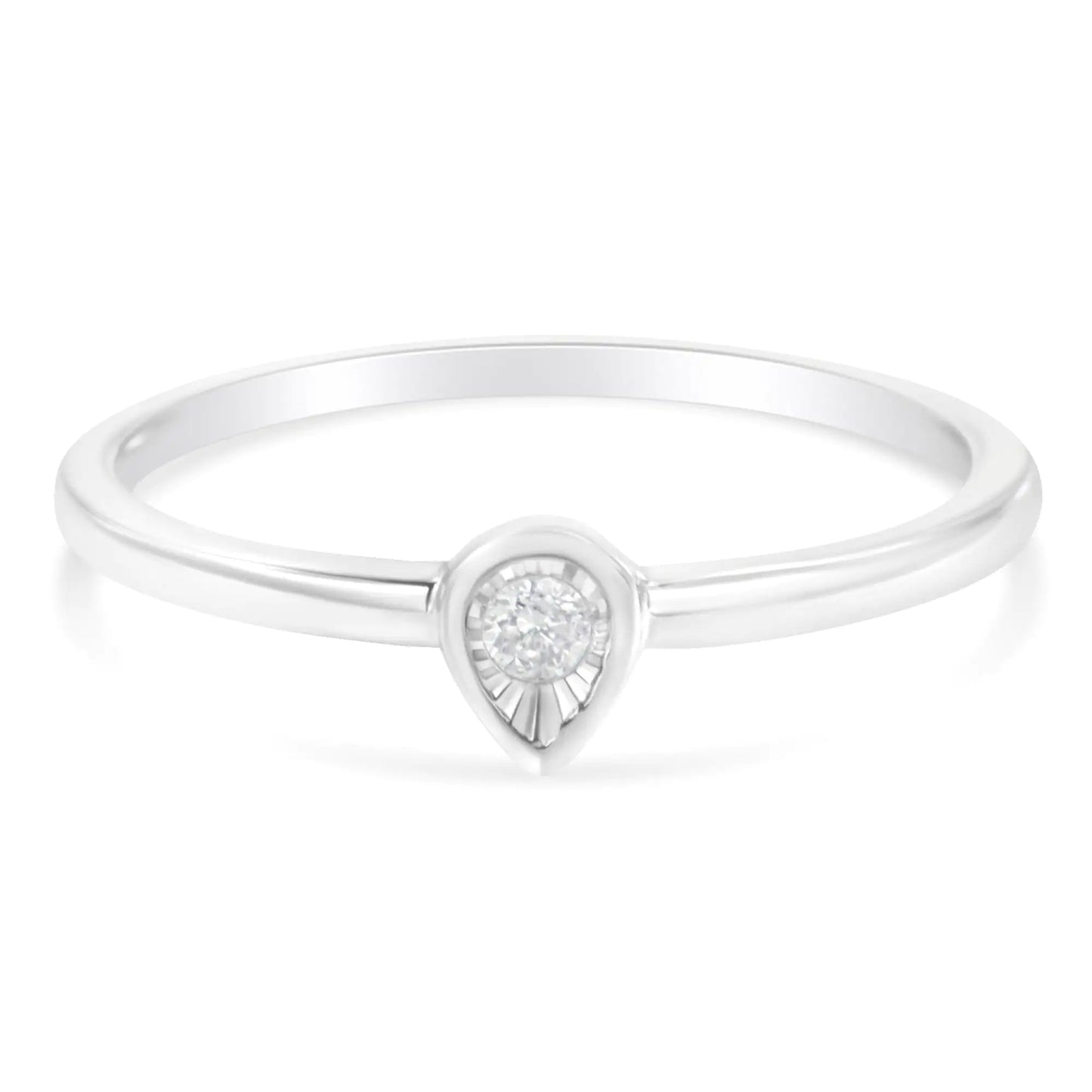 .925 Sterling Silver 1/20 Carat Diamond Teardrop Pear-Shaped Miracle Set Petite Fashion Promise Ring (J-K Color, I1-I2 Clarity)