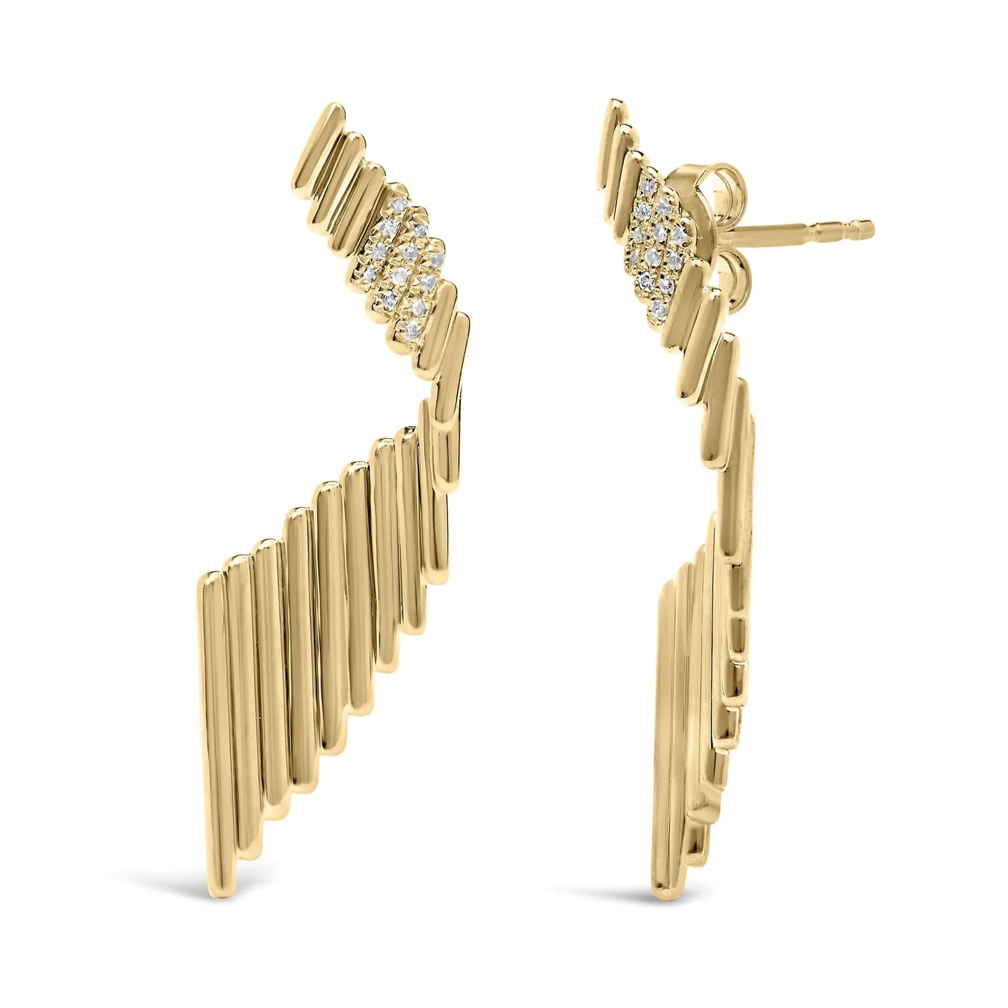 14K Yellow Gold Plated .925 Sterling Silver Sculpted Diamond Accent Drop Earrings (H-I Color, I1-I2 Clarity)