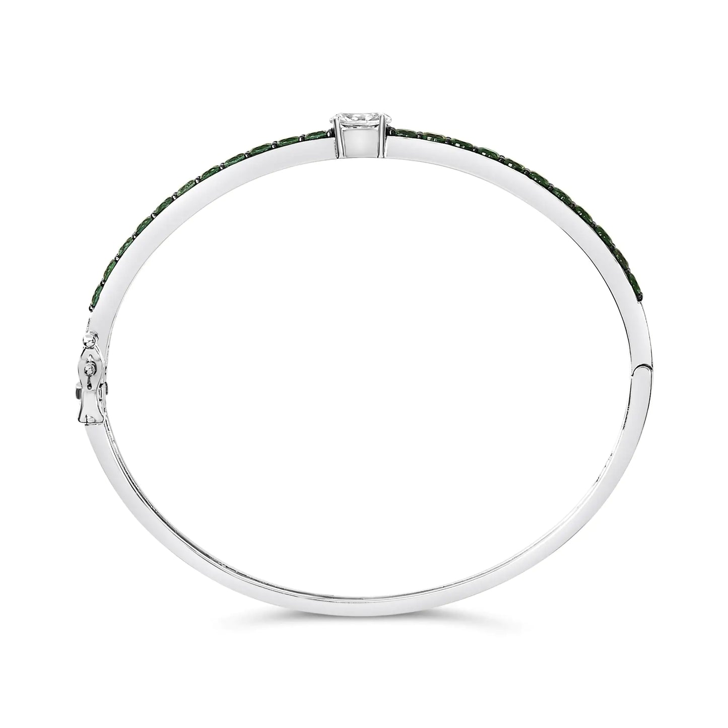 .925 Sterling Silver Created Sapphire and Emerald Semi Eternity Bangle Bracelet - 7" Inches