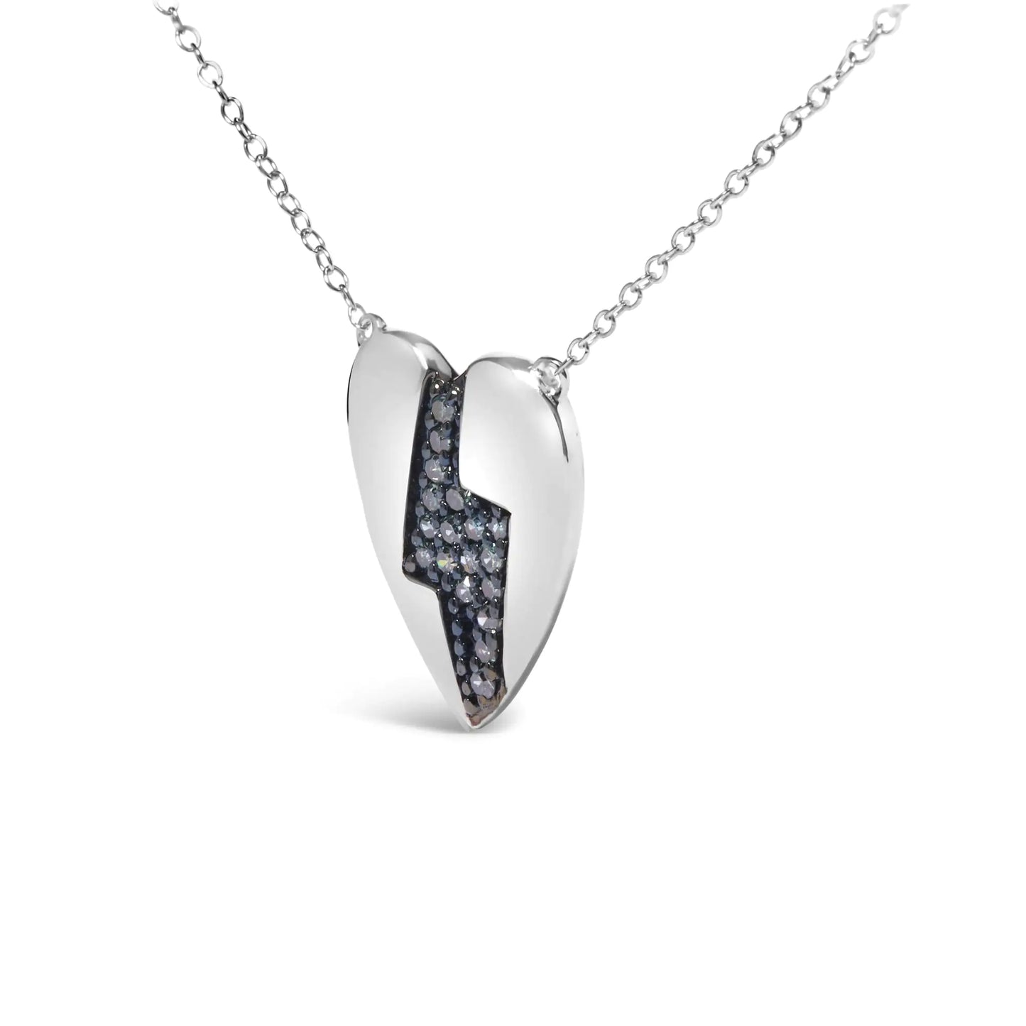 925 Sterling Silver 1/3 Ctw Blue Diamond Heart and Lightning Bolt Pendant Necklace (Blue Color, SI1-SI2 Clarity) - 18" Inches