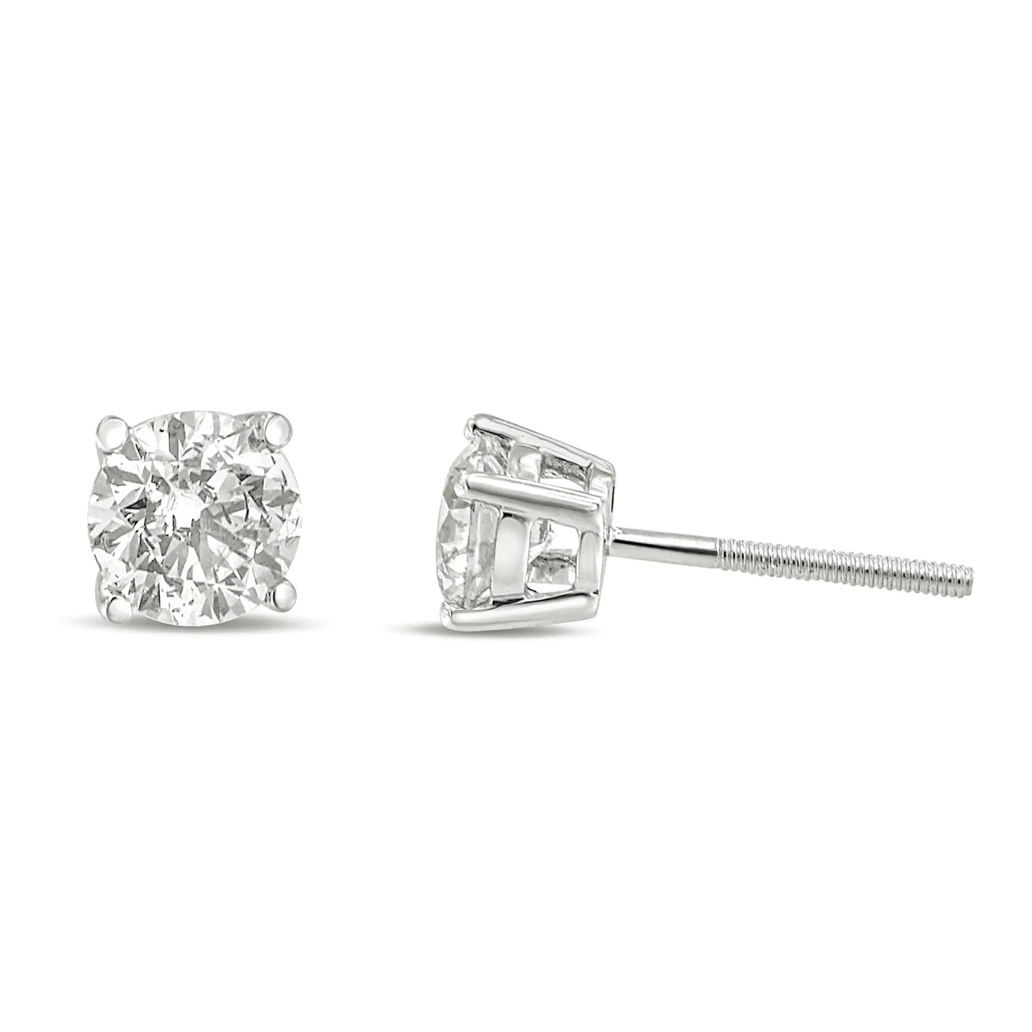 14K Gold 1.0 Carat Round Brilliant Cut Lab Grown Diamond 4-Prong Classic Solitaire Stud Earrings