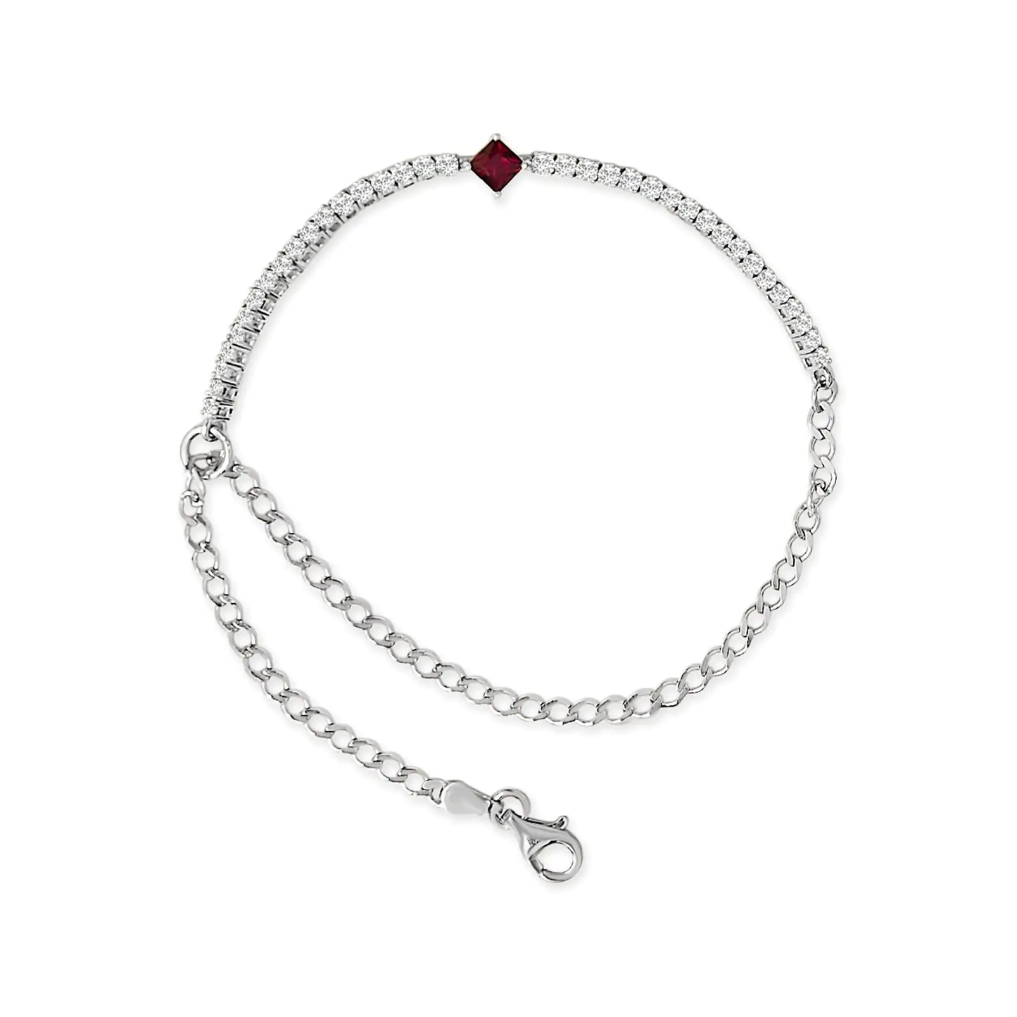.925 Sterling Silver Created Ruby and Sapphire Adjustable Tennis Chain Bracelet