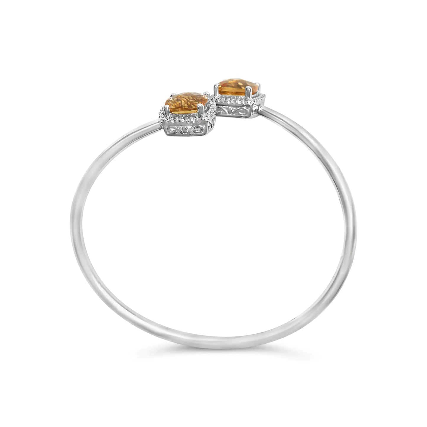 .925 Sterling Silver 8mm Cushion Cut Yellow Citrine Gemstone and Diamond Accent Split Bypass Bangle Bracelet (H-I Color, SI1-SI2 Clarity) - Fits up to 7.75" Inches