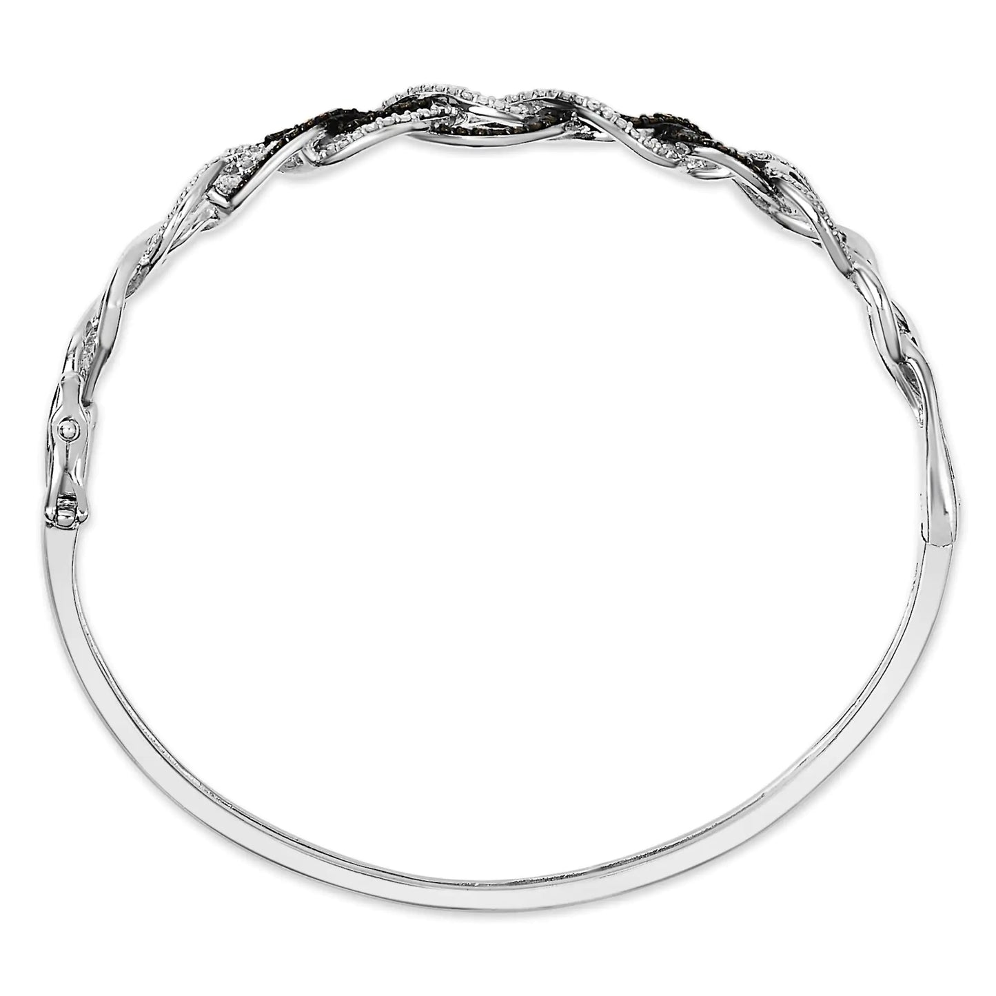 .925 Sterling Silver 3/8 Cttw White and Black Diamond Swirl Bangle Bracelet (Black Color, I3 Clarity) - 7.75" Inches
