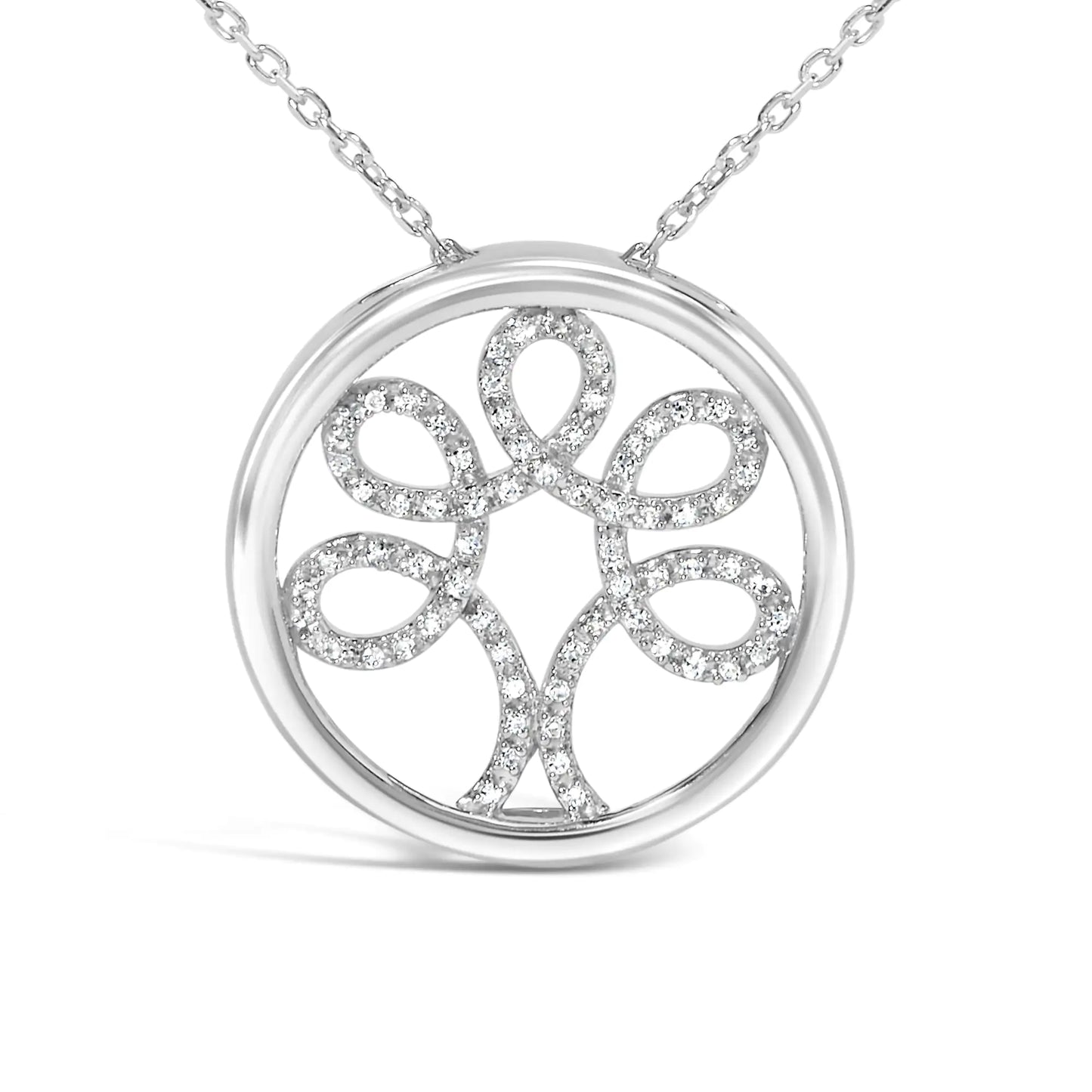 .925 Sterling Silver 1/10 Cttw Diamond Tree of Life Pendant Necklace (I-J Color, I3 Clarity)