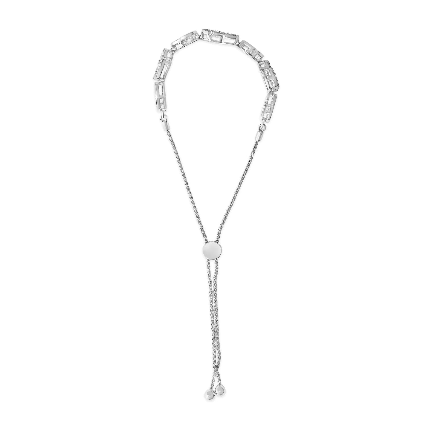 .925 Sterling Silver 1/4 Cttw Diamond Open Heart Link Adjustable Bolo Bracelet (I-J Color, I2-I3 Clarity) - 4 to 10 Inches