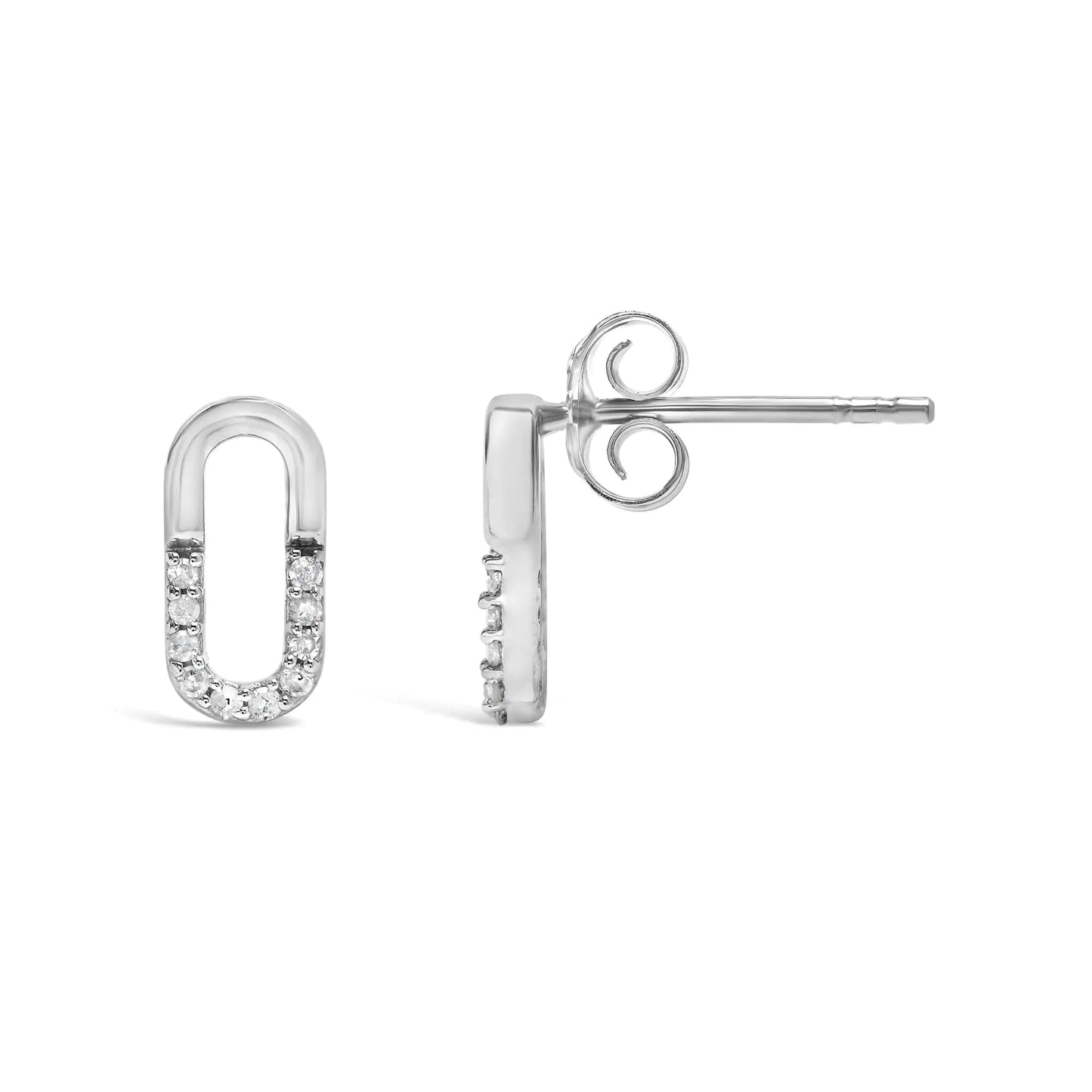 925 Sterling Silver 1/10 Diamond Diamond Paperclip Stud Earrings (H-I Color, I2-I3 Clarity)
