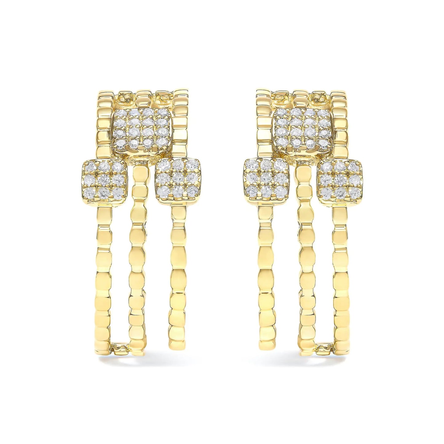 14K Yellow Gold Plated .925 Sterling Silver 1/4 Cttw Diamond Multi-Dimensional Link Dangle Stud Earrings (H-I Color, I1-I2 Clarity)