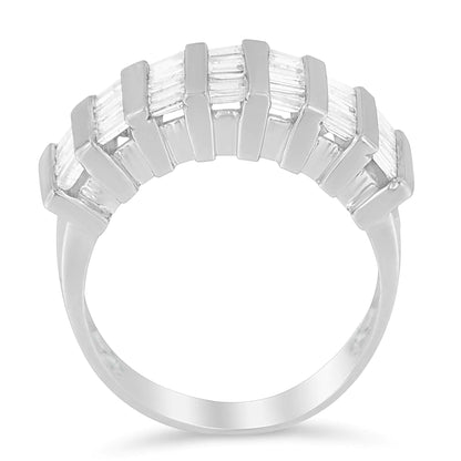 .925 Sterling Silver 1.0 Cttw Baguette Cut Diamond Vertical Channel Fluted Multi-Row Unisex Fashion Wedding Ring (H-I Color, I1-I2 Clarity)