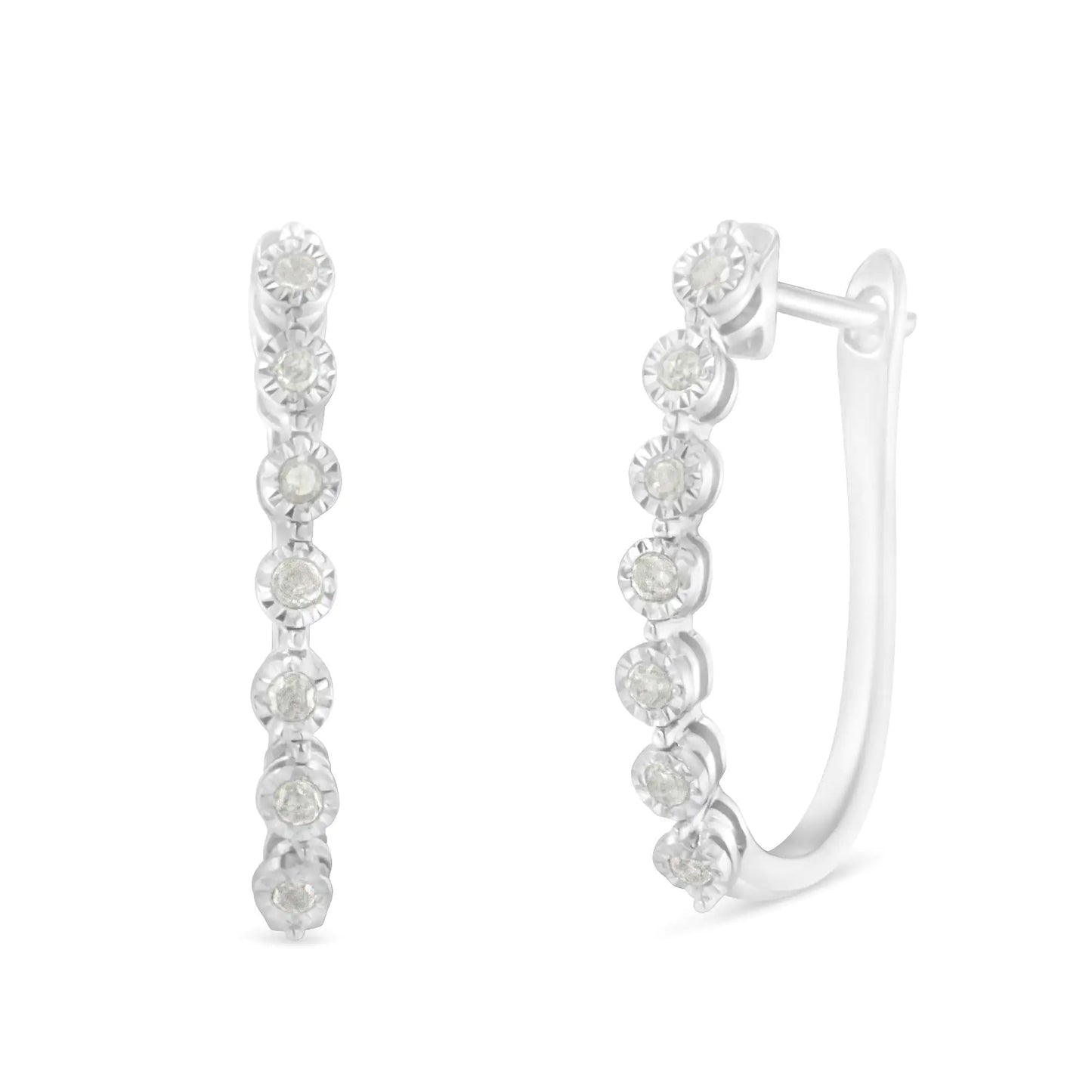 .925 Sterling Silver 1/2 cttw Miracle-Set Diamond 7 Stone Hoop Earrings (I-J Color, I3 Clarity)