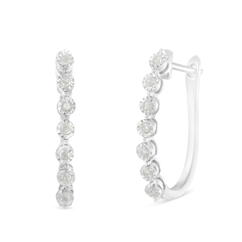 .925 Sterling Silver 1/2 cttw Miracle-Set Diamond 7 Stone Hoop Earrings (I-J Color, I3 Clarity)