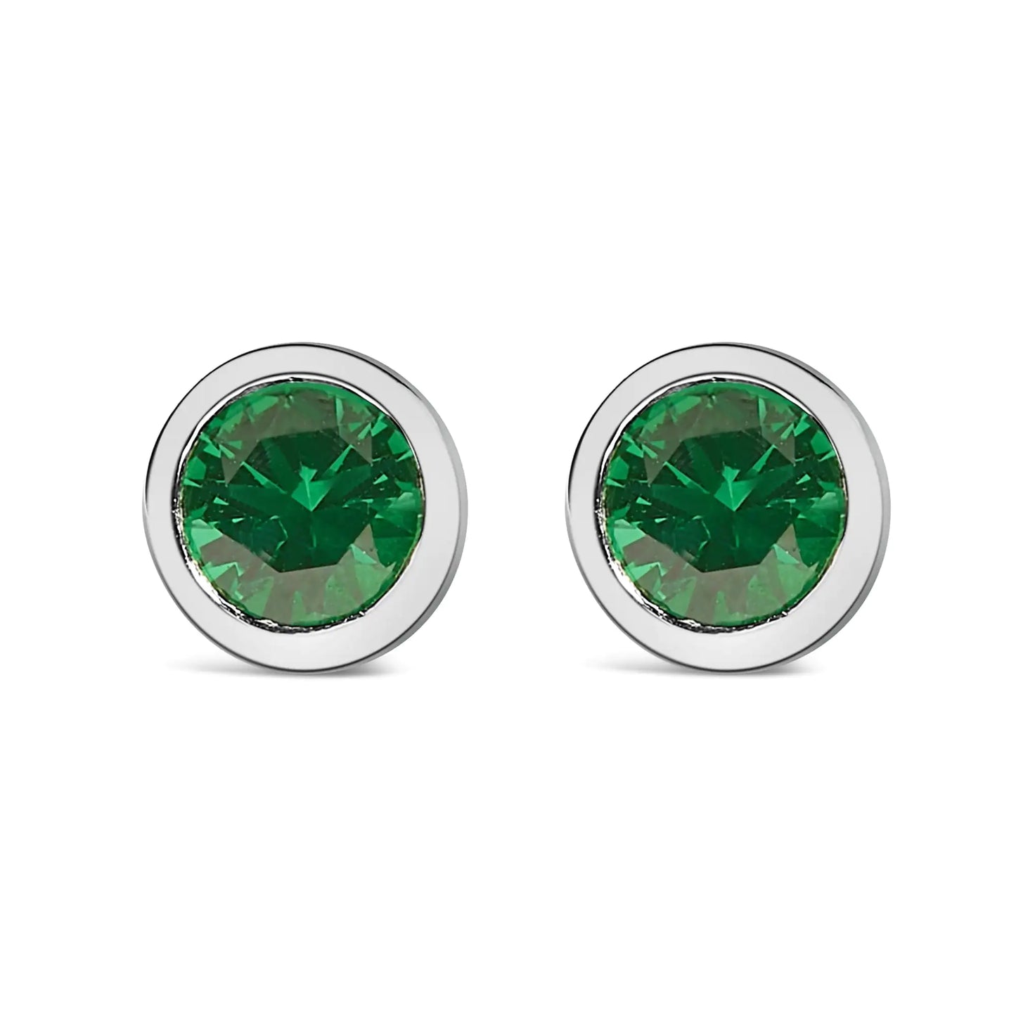 .925 Sterling Silver 6MM Bezel Set Created Gemstone Solitaire Stud Earrings