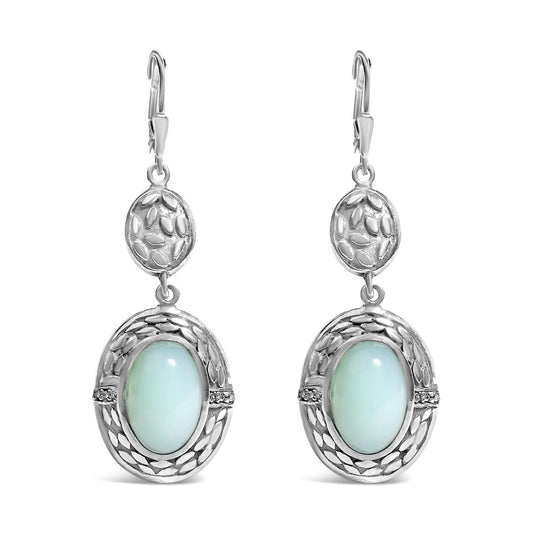 .925 Sterling Silver Chalcedony Diamond Accent Drop and Dangle Earring (K-L Color, I1-I2 Clarity)