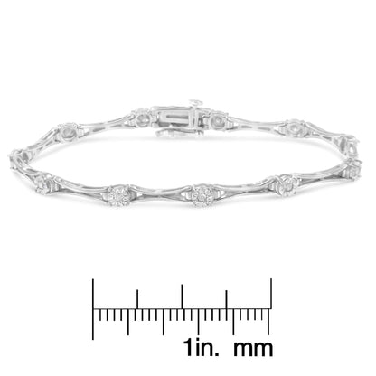 .925 Sterling Silver 1/4 Cttw Diamond Miracle-Set Flared-Bar 7" Link-Style Tennis Bracelet (I-J Color, I3 Clarity)