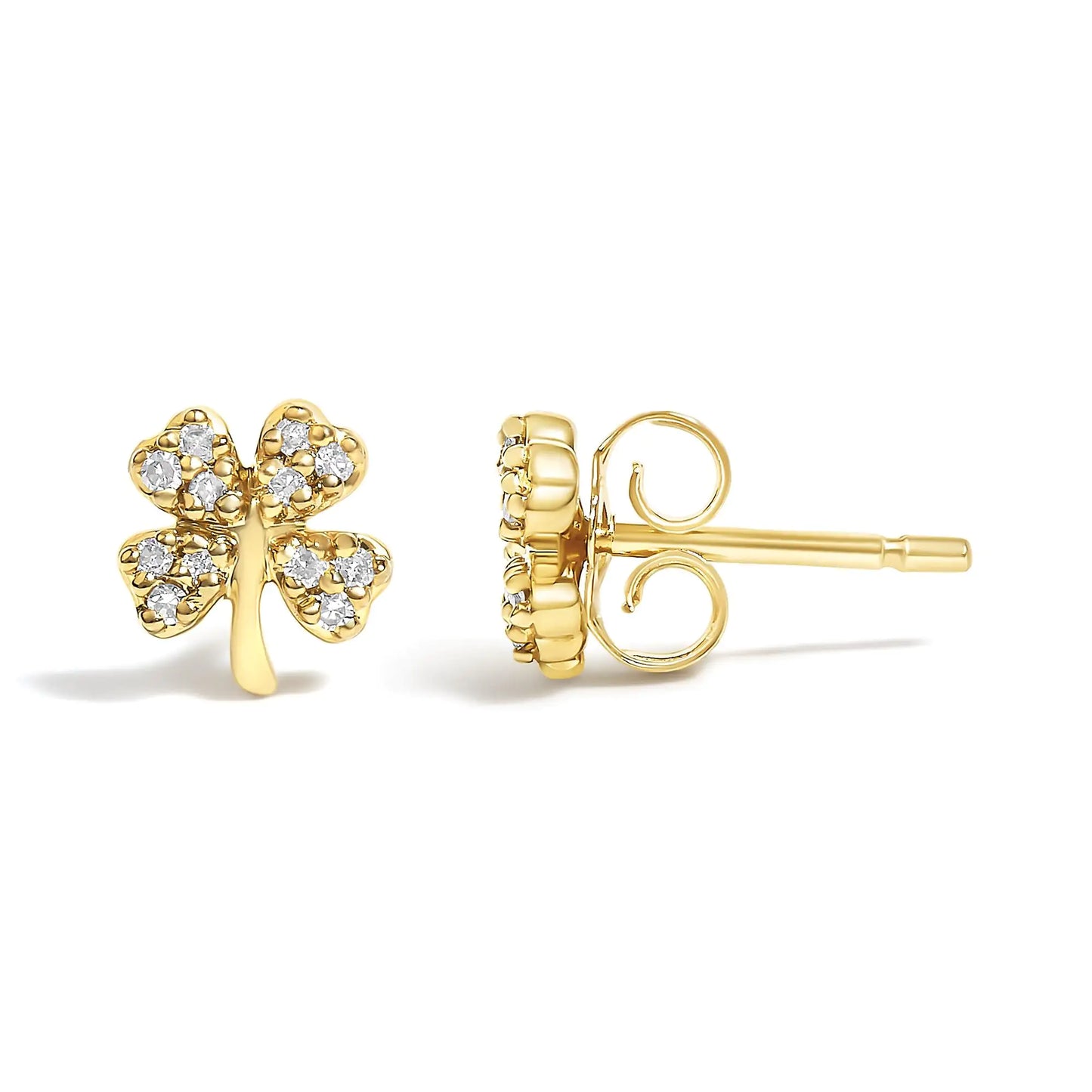 10K Yellow Gold Diamond Accent 4 Leaf Clover Stud Earrings