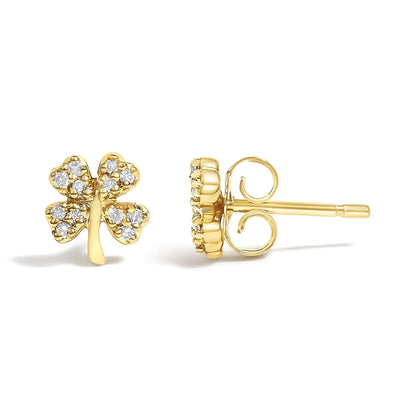 10K Yellow Gold Diamond Accent 4 Leaf Clover Stud Earrings