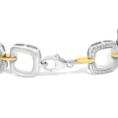 .925 Two-Tone Sterling Silver Diamond Accent Open Box Link Bracelet (I-J Color, I1-I2 Clarity) - 7"
