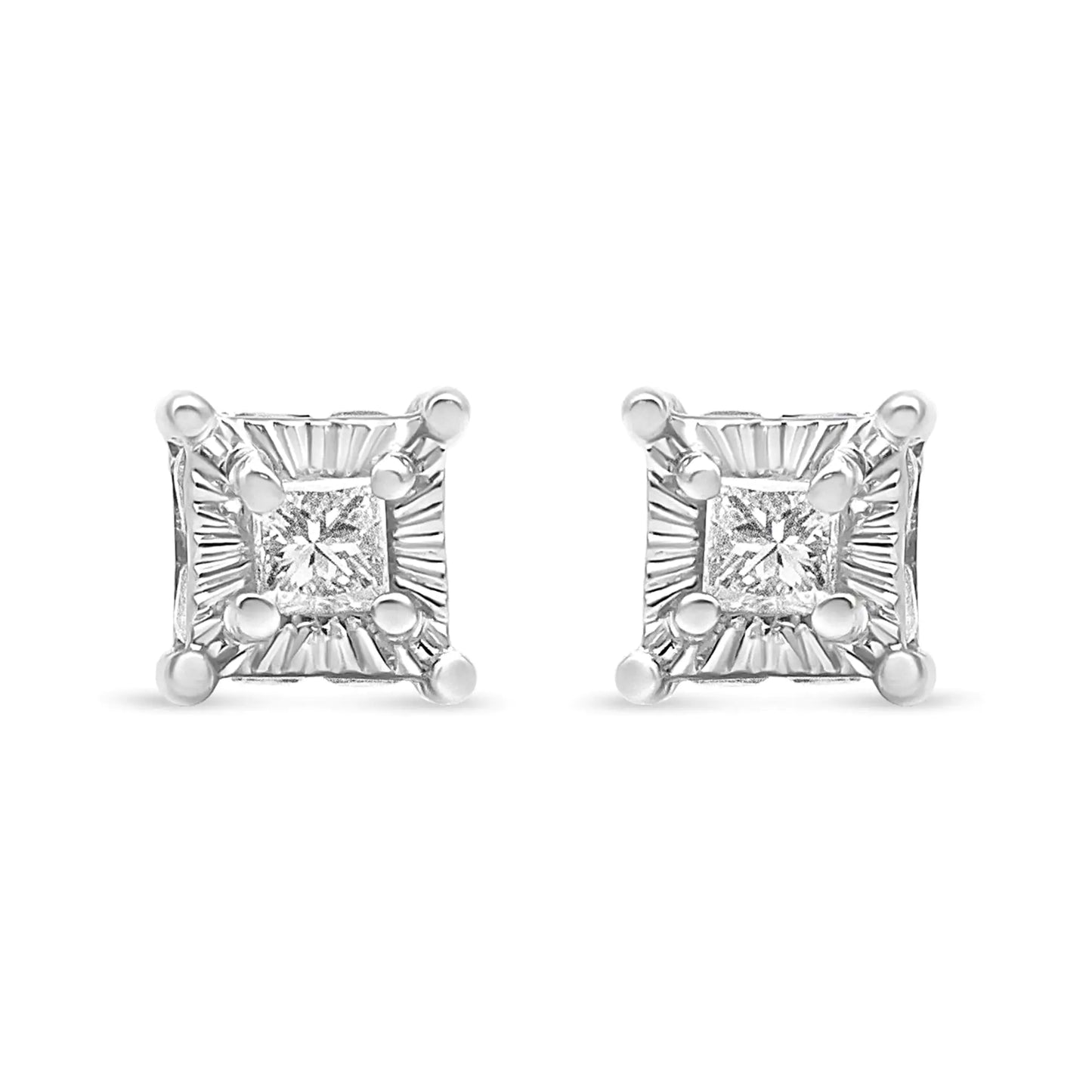 .925 Sterling Silver 1/4 Cttw Miracle Set Princess-Cut Diamond Solitaire Stud Earrings with Hidden Halo (I-J Color, SI2-I1 Clarity)