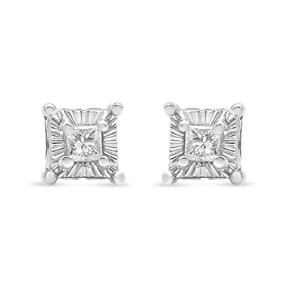 .925 Sterling Silver 1/4 Cttw Miracle Set Princess-Cut Diamond Solitaire Stud Earrings with Hidden Halo (I-J Color, SI2-I1 Clarity)