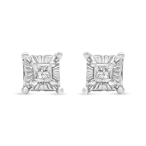 .925 Sterling Silver 1/4 Cttw Miracle Set Princess-Cut Diamond Solitaire Stud Earrings with Hidden Halo (I-J Color, SI2-I1 Clarity)