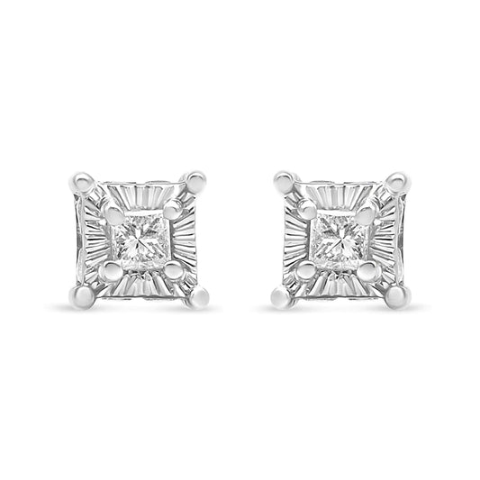 .925 Sterling Silver 1/4 Cttw Miracle Set Princess-Cut Diamond Solitaire Stud Earrings with Hidden Halo (I-J Color, SI2-I1 Clarity)