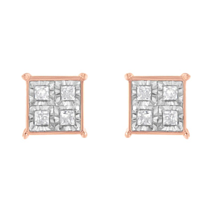 Rose Gold Plated Sterling Silver Diamond Composite Stud Earrings (3/4 cttw, J-K Color, I1-I2 Clarity)