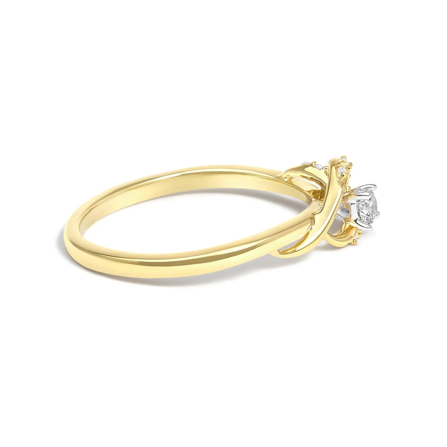 14K Yellow Gold Flash Plated .925 Sterling Silver 1/6 Cttw Diamond Swirl and Halo Promise Ring (I-J Color, I3 Clarity)