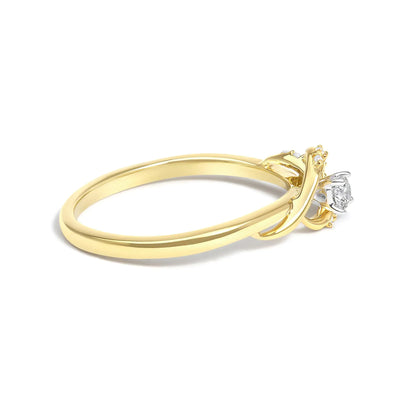 14K Yellow Gold Flash Plated .925 Sterling Silver 1/6 Cttw Diamond Swirl and Halo Promise Ring (I-J Color, I3 Clarity)