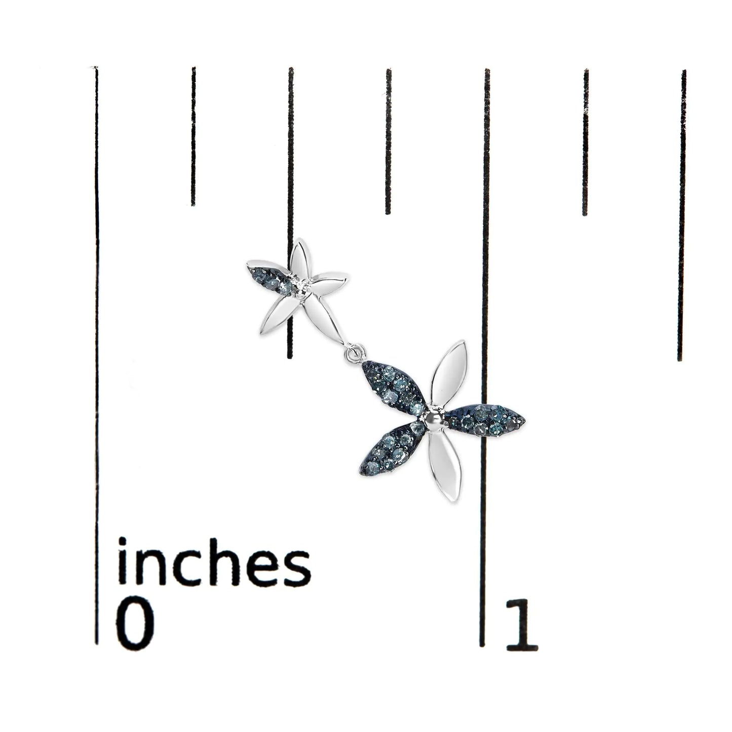 .925 Sterling Silver 1/5ct Cttw Blue Diamond Double Star Drop and Dangle Earrings (Blue Color, SI1-SI2 Clarity)