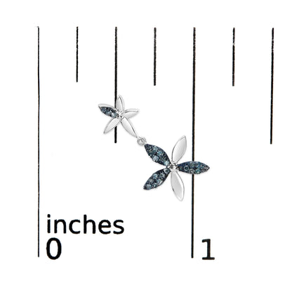 .925 Sterling Silver 1/5ct Cttw Blue Diamond Double Star Drop and Dangle Earrings (Blue Color, SI1-SI2 Clarity)