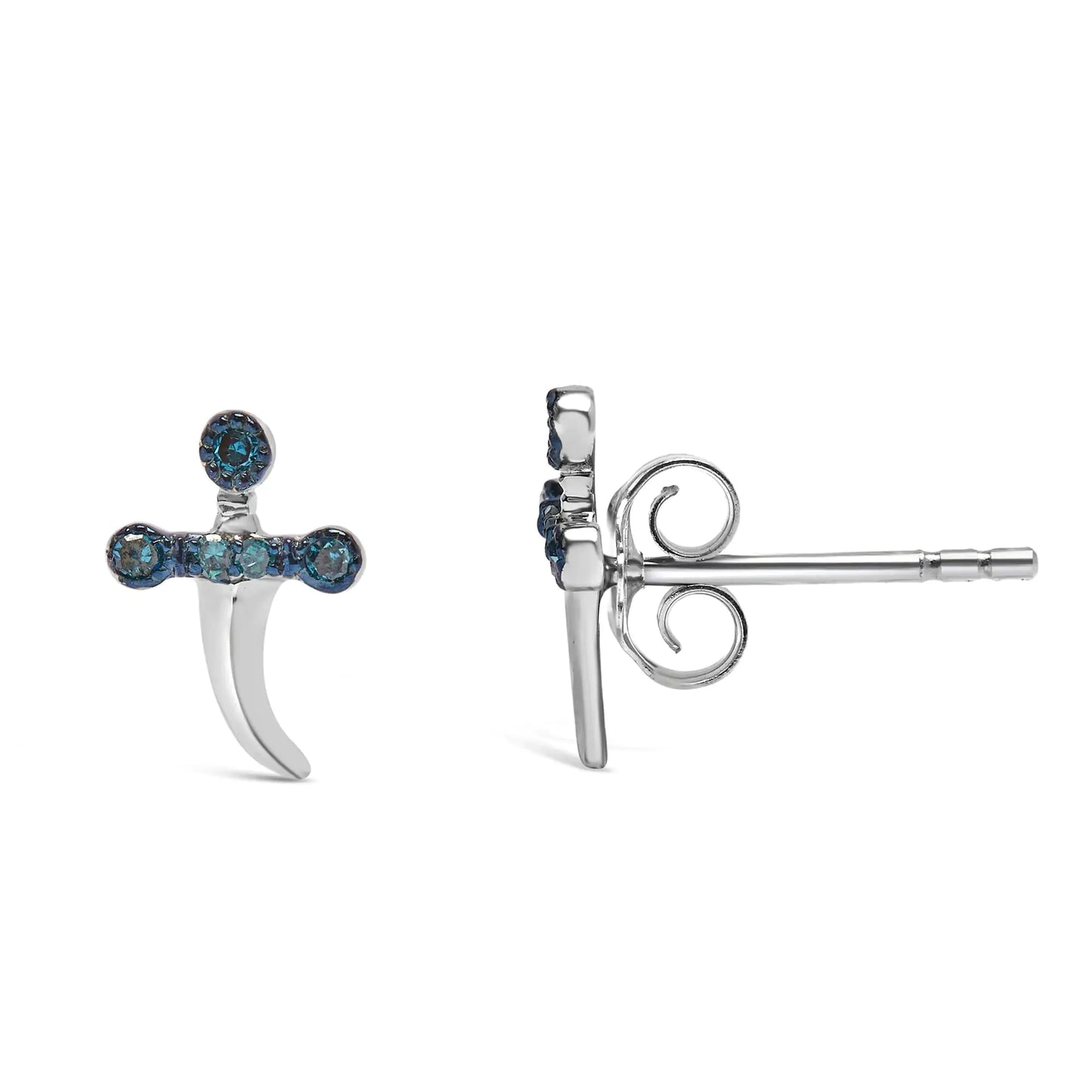 .925 Sterling Silver Blue Diamond Accent Knife Earrings (Blue Color, SI1-SI2 Clarity)