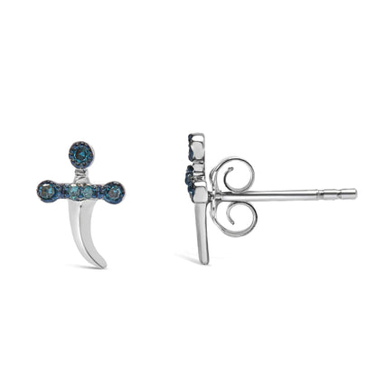 .925 Sterling Silver Blue Diamond Accent Knife Earrings (Blue Color, SI1-SI2 Clarity)