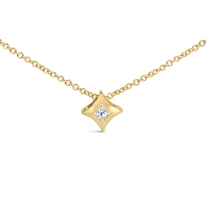 10K Gold 1/10 Cttw Bezel Set Solitaire Princess Cut Diamond Kite Shaped Pendent Necklace - 18" Inches