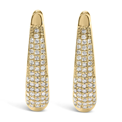 14K Yellow Gold Plated .925 Sterling Silver 3/8 Cttw Pave Set Diamond Hoop Earrings (H-I Color, I1-I2 Clarity)