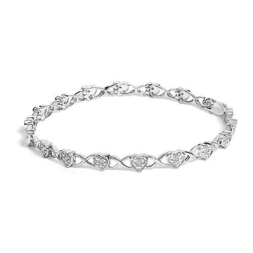 .925 Sterling Silver Diamond Accent Heart Link Bracelet (I-J Color, I3 Clarity) - 7.25"