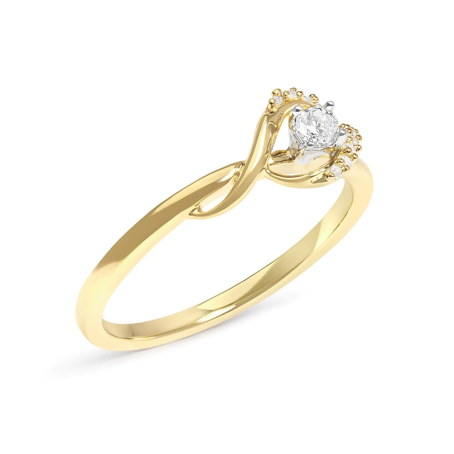 14K Yellow Gold Flash Plated .925 Sterling Silver 1/6 Cttw Diamond Swirl and Halo Promise Ring (I-J Color, I3 Clarity)