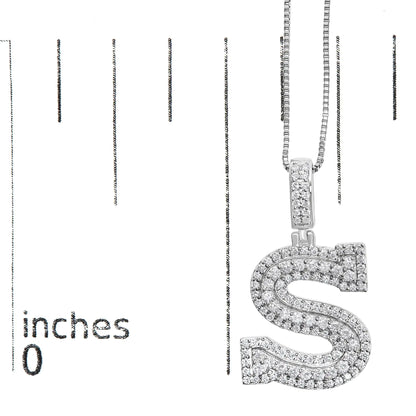 .925 Sterling Silver 1 1/10 Cttw Round Lab-Grown Diamond "S" Pendant Necklace - 18"