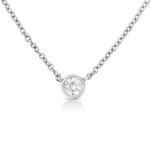 10K Gold 0.10 Carat Diamond Classic Bezel-Set Solitaire Pendant Necklace with 16"-18" Adjustable Chain (H-I Color, SI2-I1 Clarity)