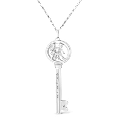 .925 Sterling Silver Diamond Accent Zodiac Key 18" Pendant Necklace (K-L Color, I1-I2 Clarity)