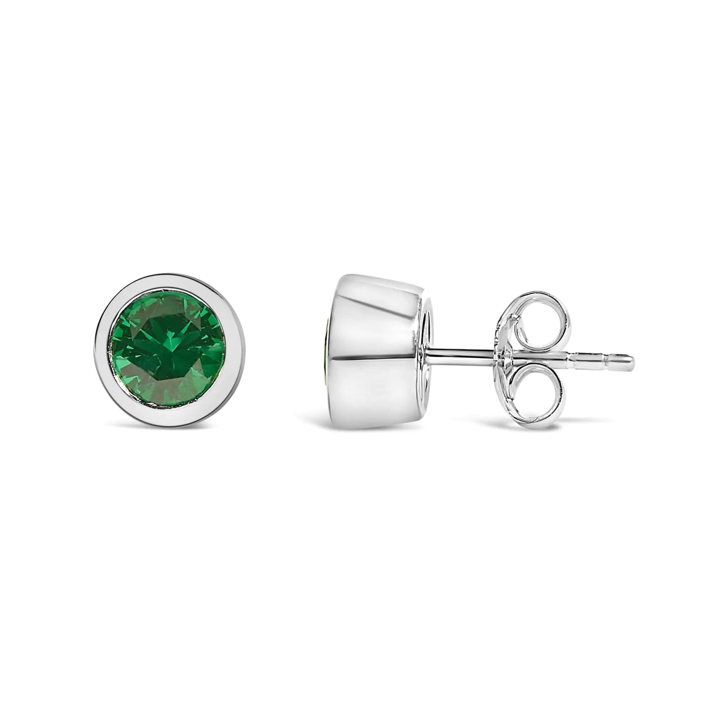 .925 Sterling Silver 6MM Bezel Set Created Gemstone Solitaire Stud Earrings