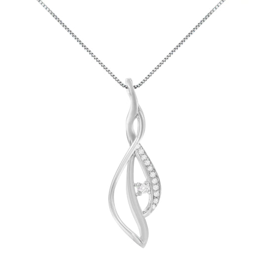 Espira 10K White Gold Round Diamond Accented Open Cascade Twist 18" Pendant Necklace (1/10 Cttw, J-K Color, I1-I2 Clarity)