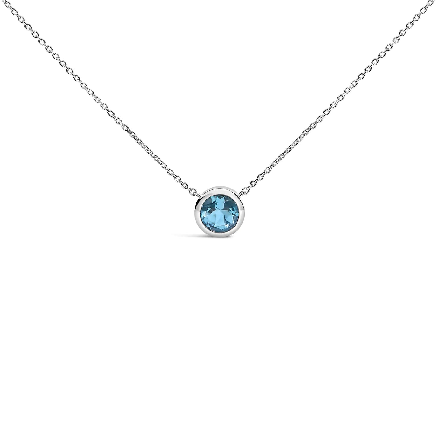 .925 Sterling Silver 7MM Bezel Set Created Purple Amethyst Pendant Necklace - 18" Inches