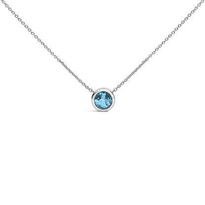 .925 Sterling Silver 7MM Bezel Set Created Purple Amethyst Pendant Necklace - 18" Inches