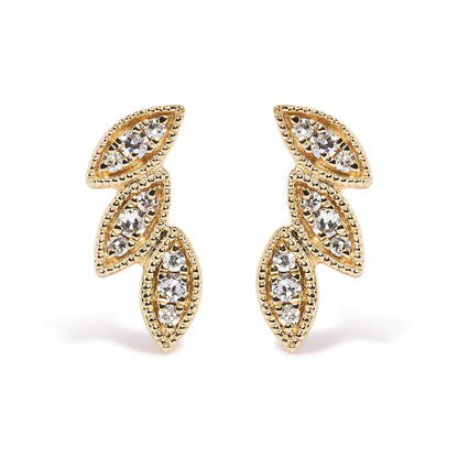 10K Yellow Gold 1/10 Cttw Diamond Triple Leaf Stud Earring (H-I Color, I1-I2 Clarity)