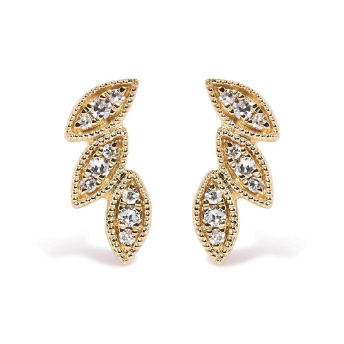 10K Yellow Gold 1/10 Cttw Diamond Triple Leaf Stud Earring (H-I Color, I1-I2 Clarity)