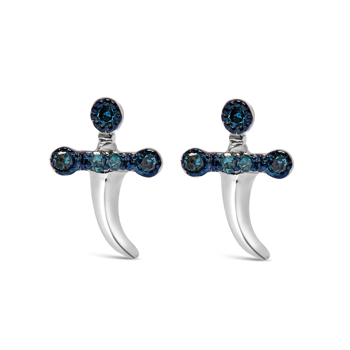 .925 Sterling Silver Blue Diamond Accent Knife Earrings (Blue Color, SI1-SI2 Clarity)
