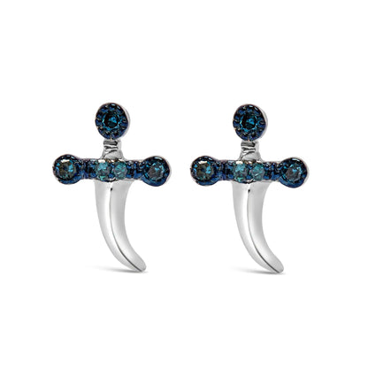 .925 Sterling Silver Blue Diamond Accent Knife Earrings (Blue Color, SI1-SI2 Clarity)