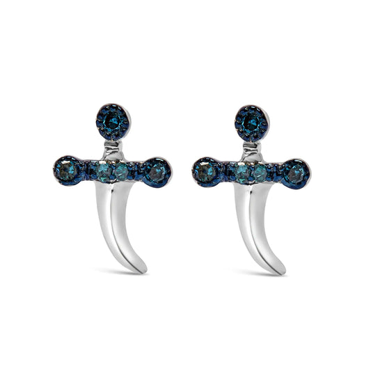 .925 Sterling Silver Blue Diamond Accent Knife Earrings (Blue Color, SI1-SI2 Clarity)