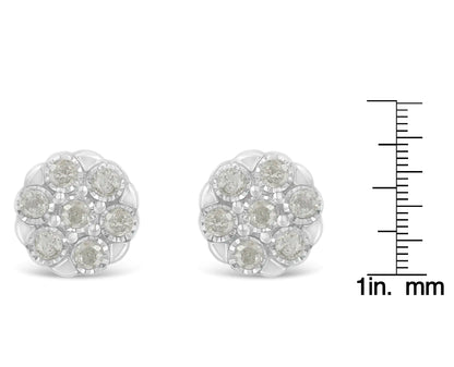 Sterling Silver Rose-Cut Diamond Floral Cluster Stud Earring (0.25 cttw, I-J Color, I2-I3 Clarity)
